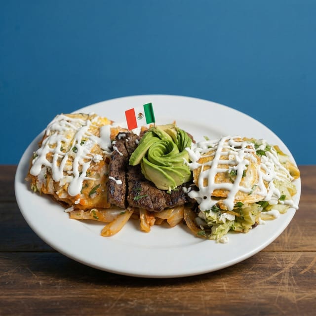 Red and Green Steak Chilaquiles.