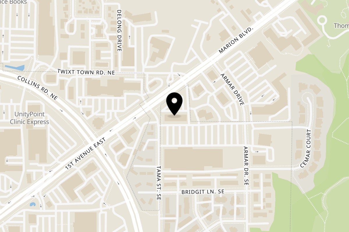 Map showing the location of Rio Burritos on 5001 1st Ave NE #104 in Cedar Rapids
